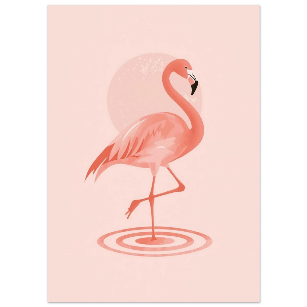 Stiliserad flamingo med cirklar i vattnet, rosa illustration för väggen