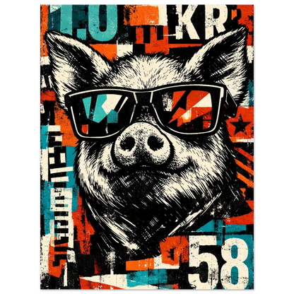 Självsäker gris i solglasögon med vintage textelement – Retro poster