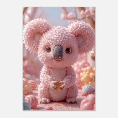 Charmigt djurmotiv med en rosa koala i mjukt pastelljus – canvastryck