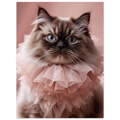 Drömsk kattposter föreställande långhårig katt i rosa tyll – fotokonst