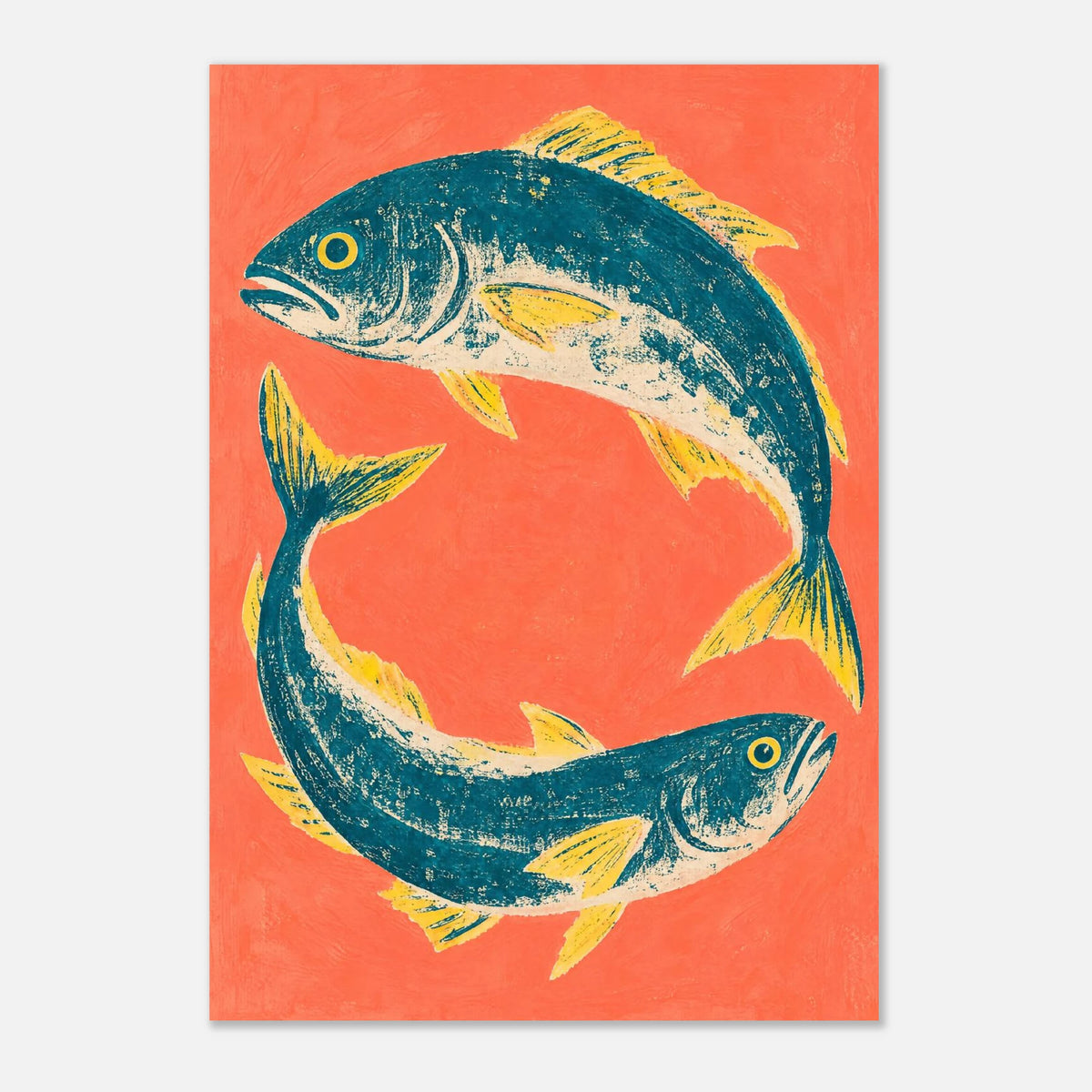 Tonfisk i grafisk cirkelkomposition på varm korallfärgad bakgrund