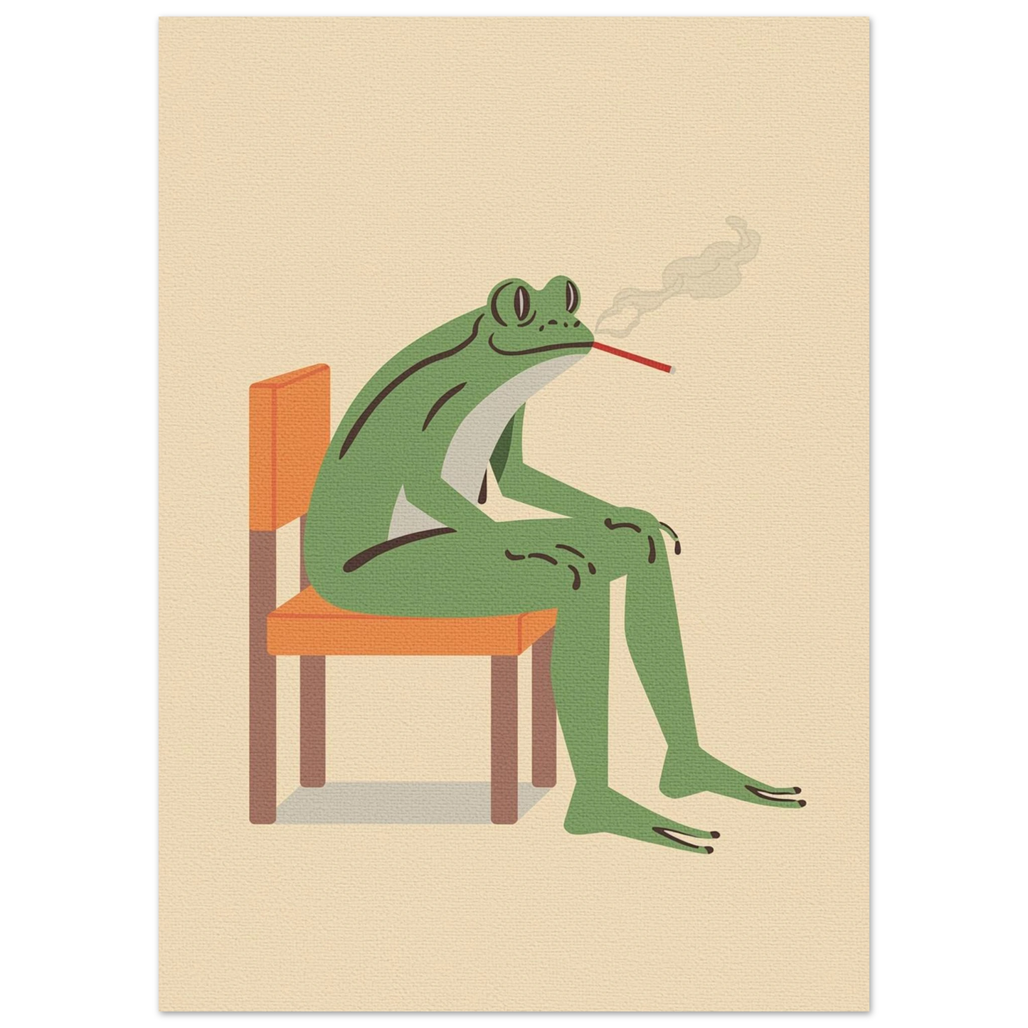 Sittande groda med cigarett i munnen, minimalistisk retrostil på poster