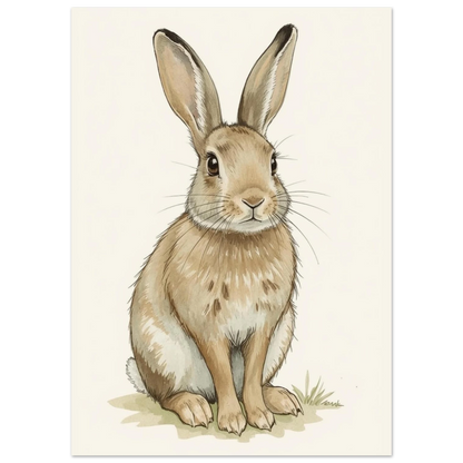 Närbild av illustrerad hare med mjuka penseldrag och bruna färgtoner