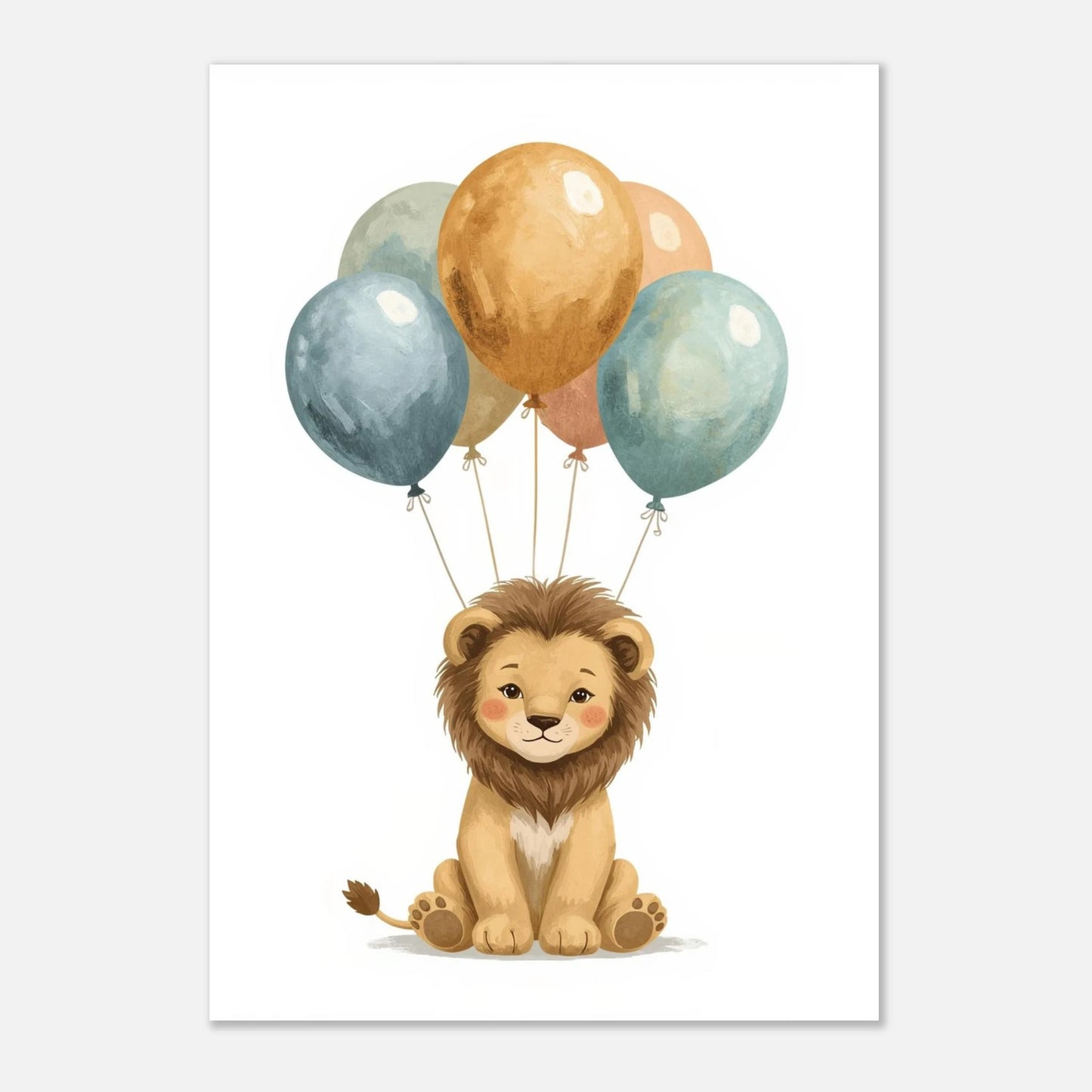 Mjukt målad lejonunge med ballonger i dämpade jordnära toner