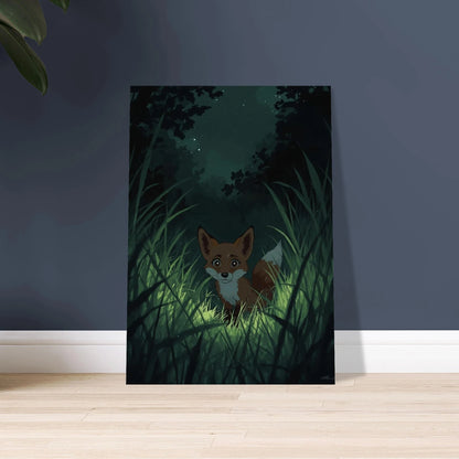 Räv i högt gräs under natthimlen, Ghibli-inspirerad illustration