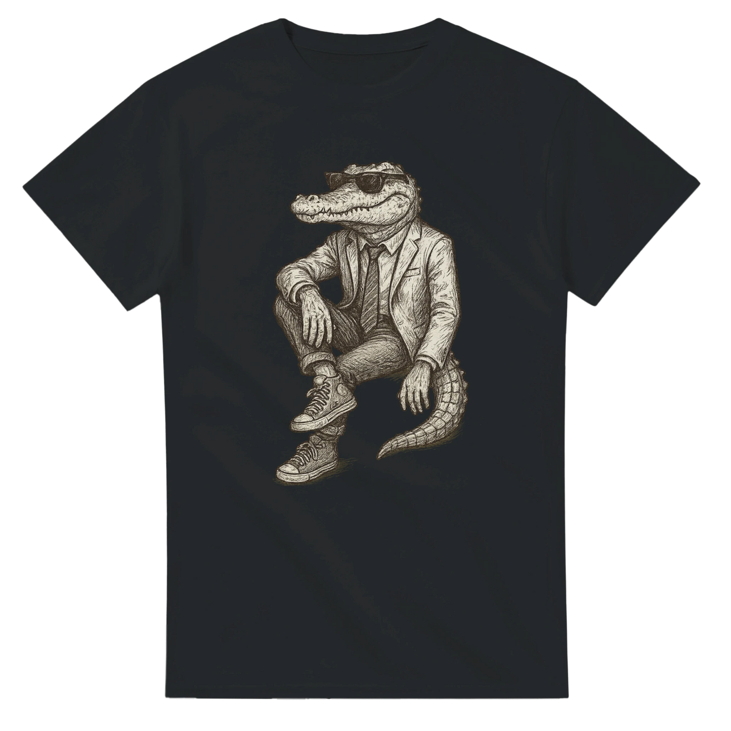 Vit t-shirt med tryck av en cool krokodil-VD – Tecknad T-shirt