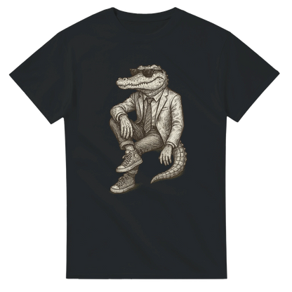 Vit t-shirt med tryck av en cool krokodil-VD – Tecknad T-shirt