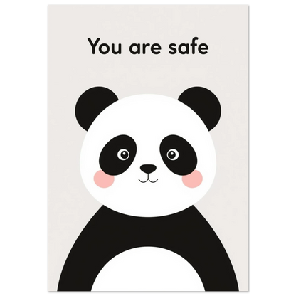 Söt panda med rosa kinder och texten You are safe – barnposter