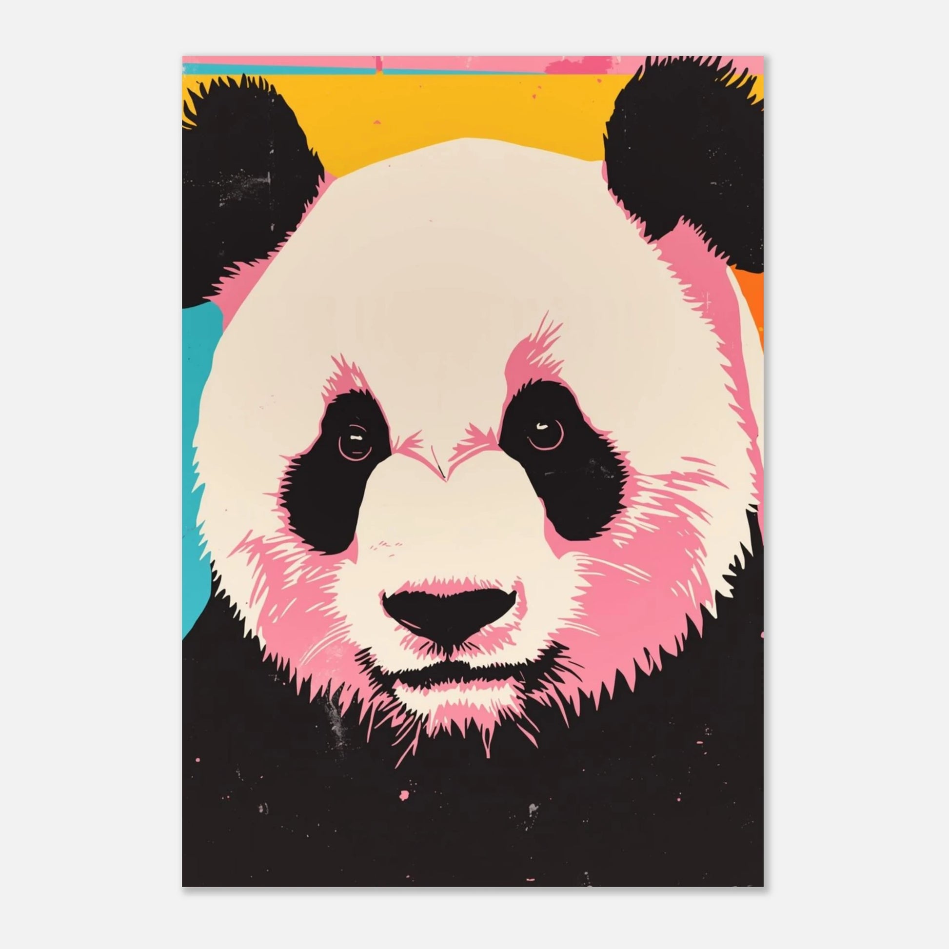 Stilren pop art tavla av en panda monterad på ljusgrå vägg