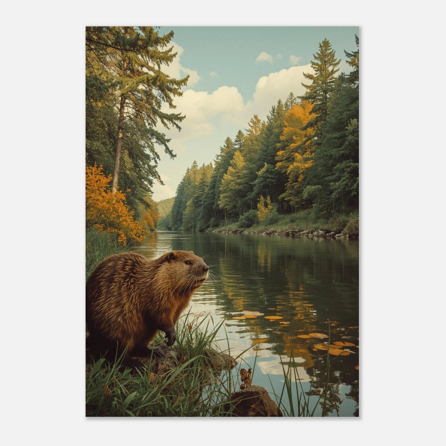 Konstnärligt naturfoto av en bäver vid vattenbrynet i nordisk miljö