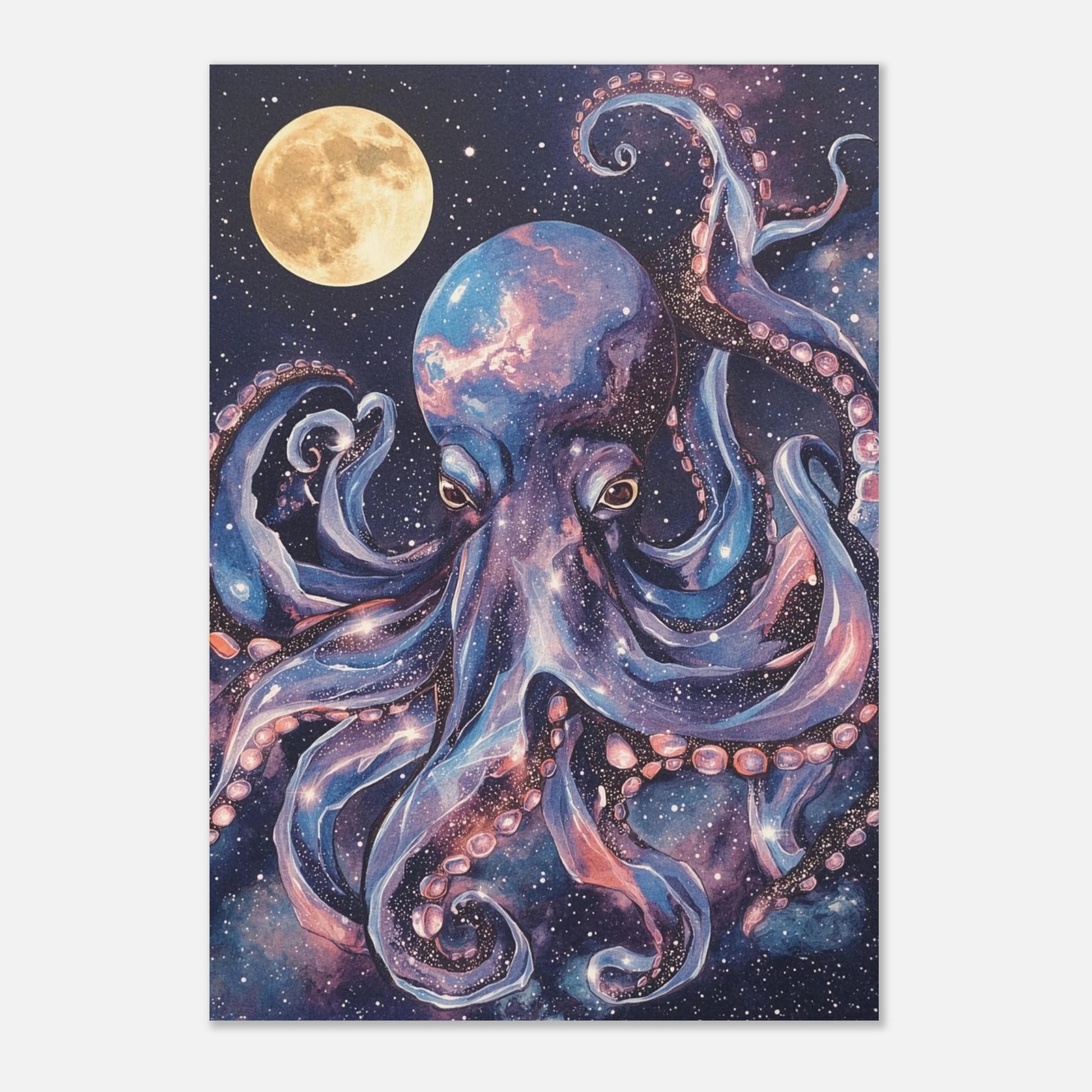 Konstnärlig rymdposter med en bläckfisk omgiven av ett oändligt universum