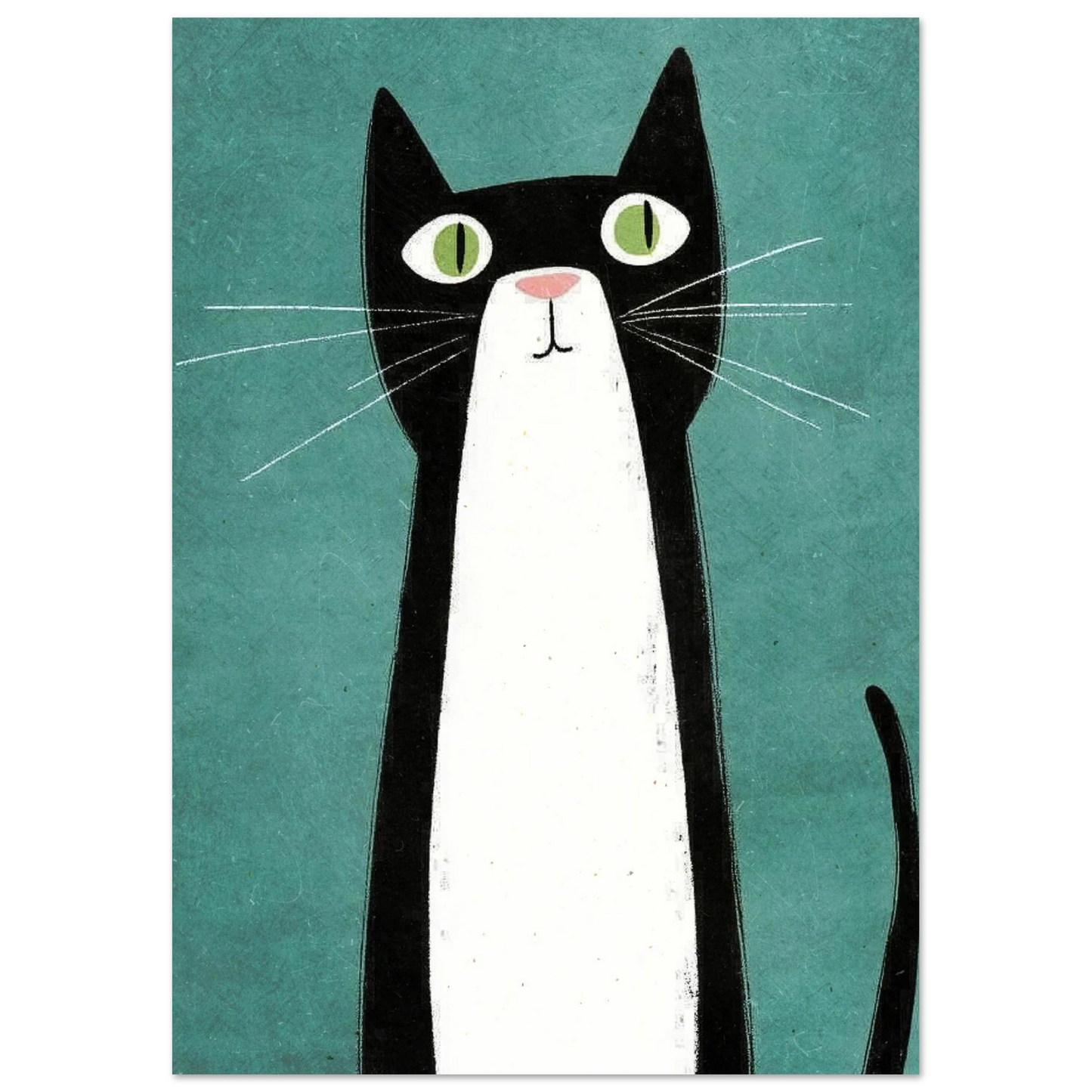 Modern illustration av en svart katt med rosa nos och morrhår