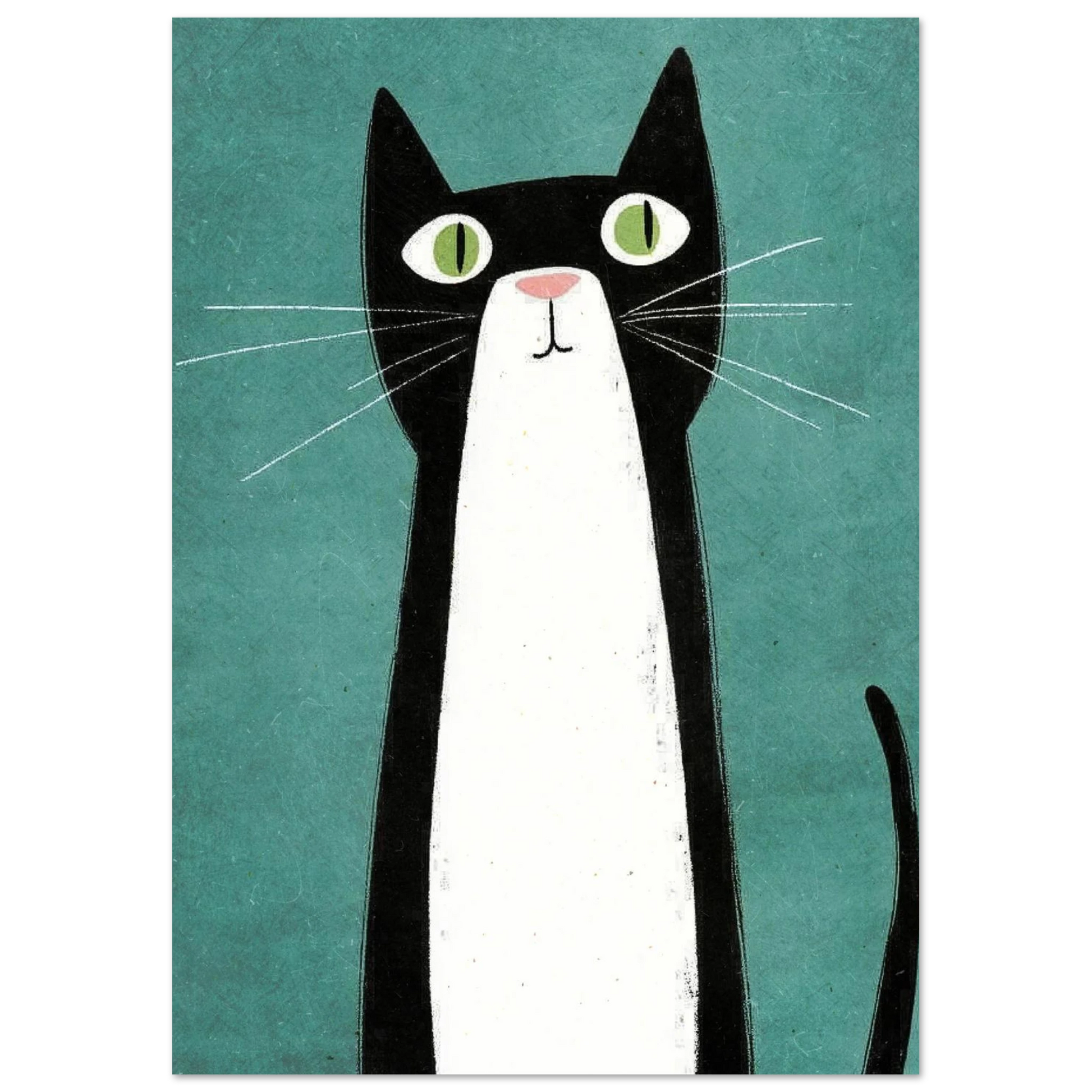 Modern illustration av en svart katt med rosa nos och morrhår