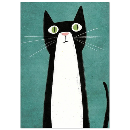 Modern illustration av en svart katt med rosa nos och morrhår