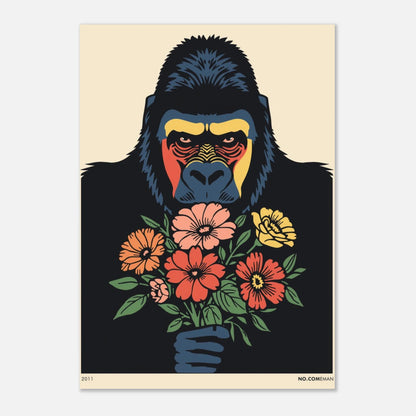 Djurposter föreställande en gorilla med blommor i en lekfull stil