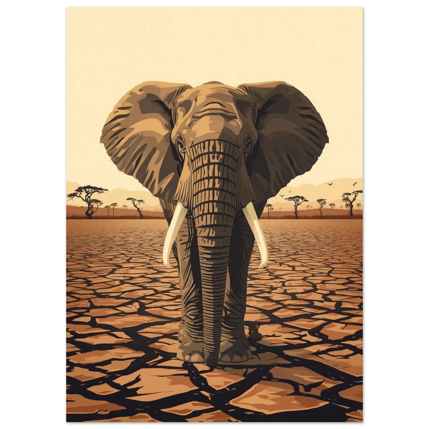 Närbild på illustrerad elefant med stora betar – Retro poster