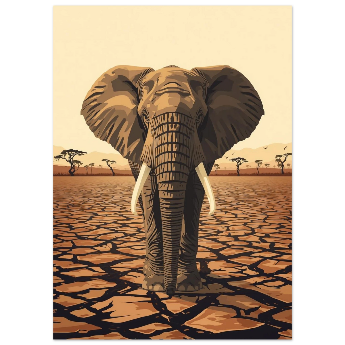 Närbild på illustrerad elefant med stora betar – Retro poster