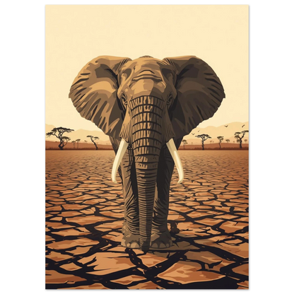 Närbild på illustrerad elefant med stora betar – Retro poster