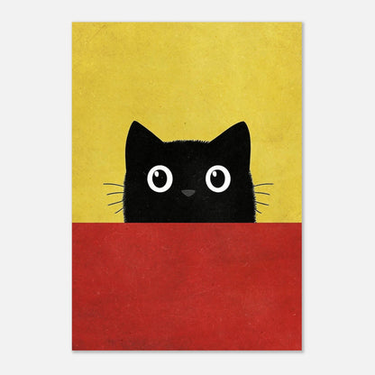 Stiliserad poster av en svart katt som tittar framåt, färgstark