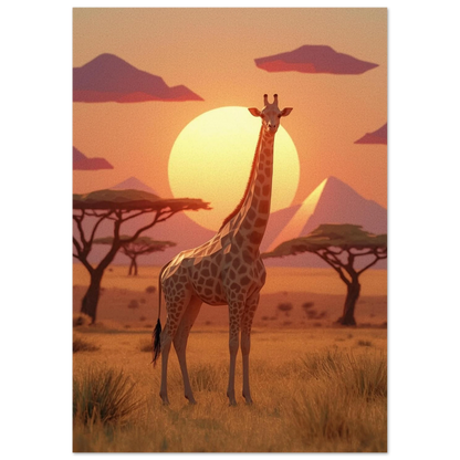 Modern illustration av en giraff med geometriska former i skymningsljus