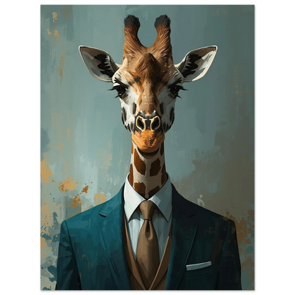 Väggkonst med en giraff klädd som en affärsman – målad poster