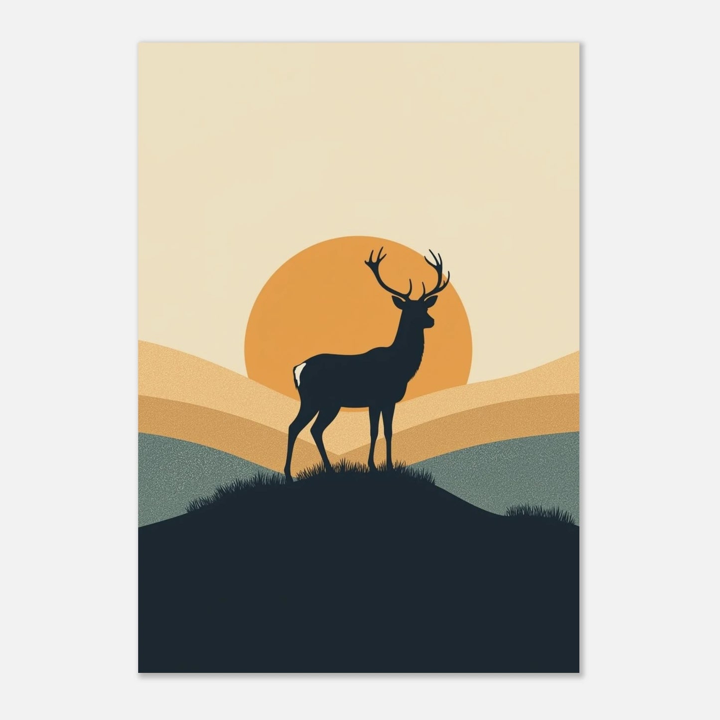 Grafiskt print av en ståtlig hjort i ett abstrakt bergslandskap