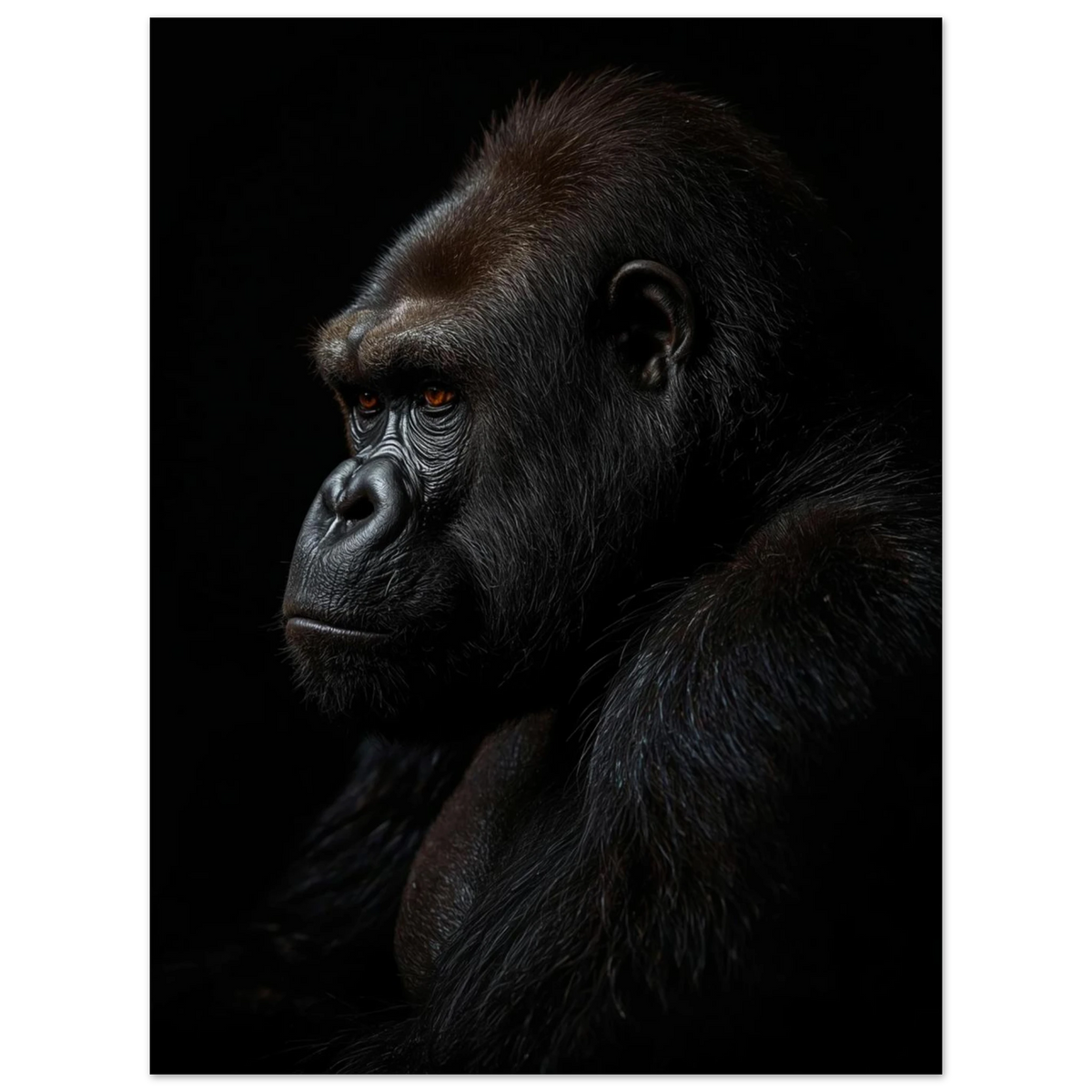 Detaljrik bild av en gorillas ansikte och päls – väggkonst