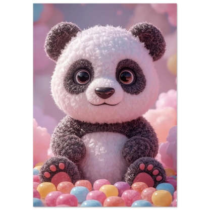 Digital illustration av en panda skapad av mjukt sockervaddsliknande material