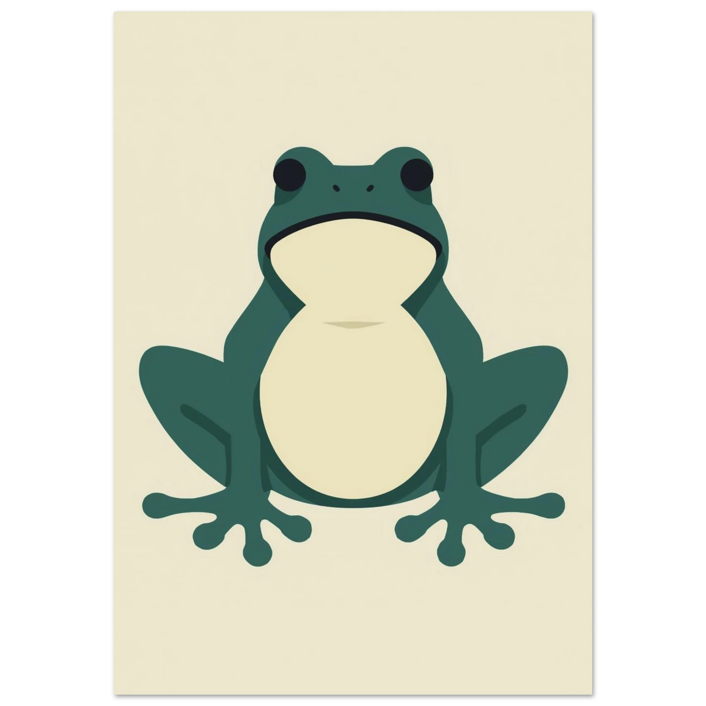 Minimalistisk grön groda i grafisk stil mot beige bakgrund