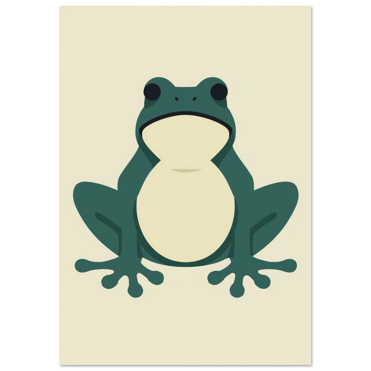 Minimalistisk grön groda i grafisk stil mot beige bakgrund