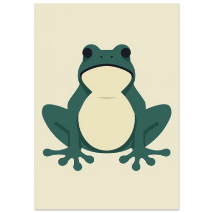 Minimalistisk grön groda i grafisk stil mot beige bakgrund