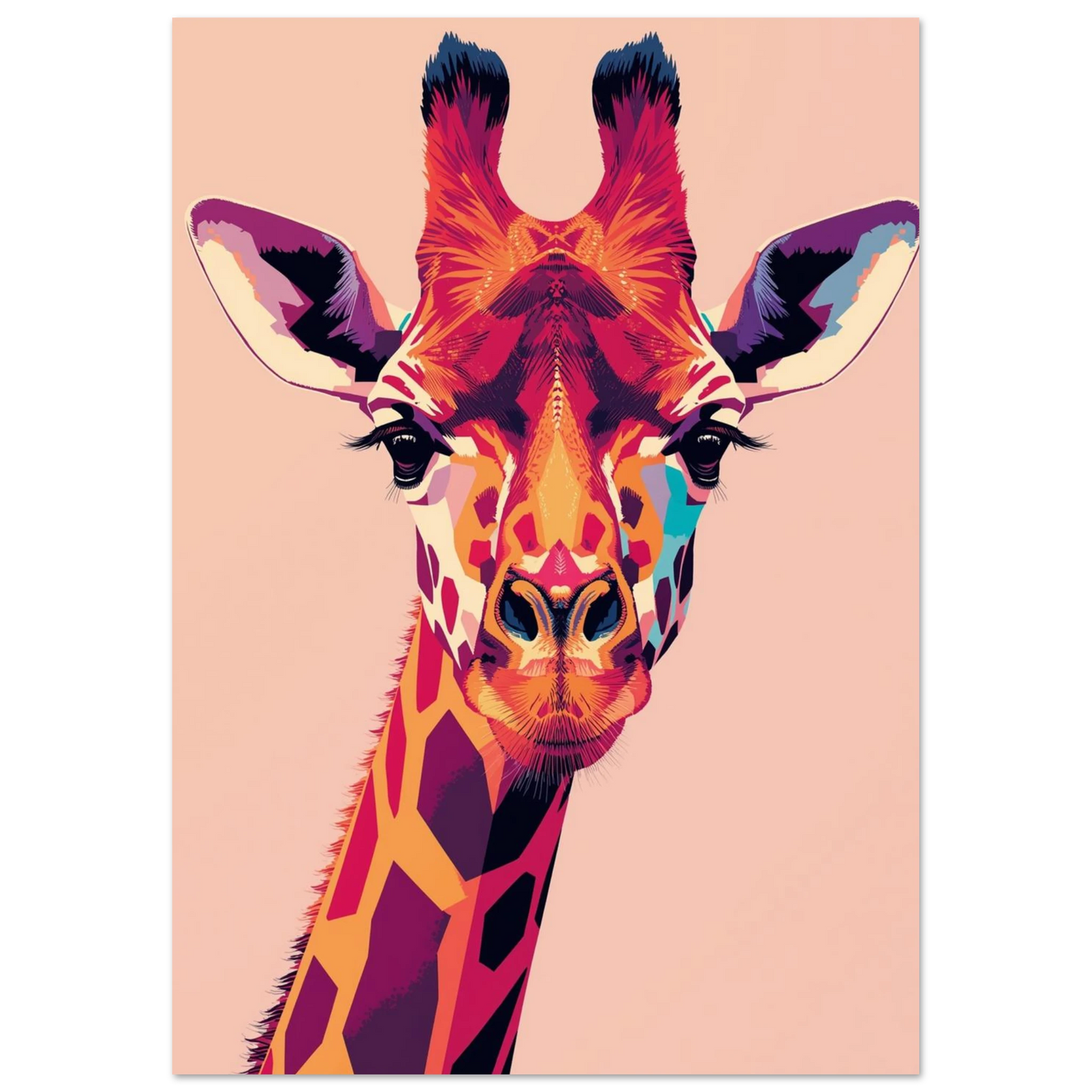 Modern digital illustration av en giraff mot persikofärgad bakgrund