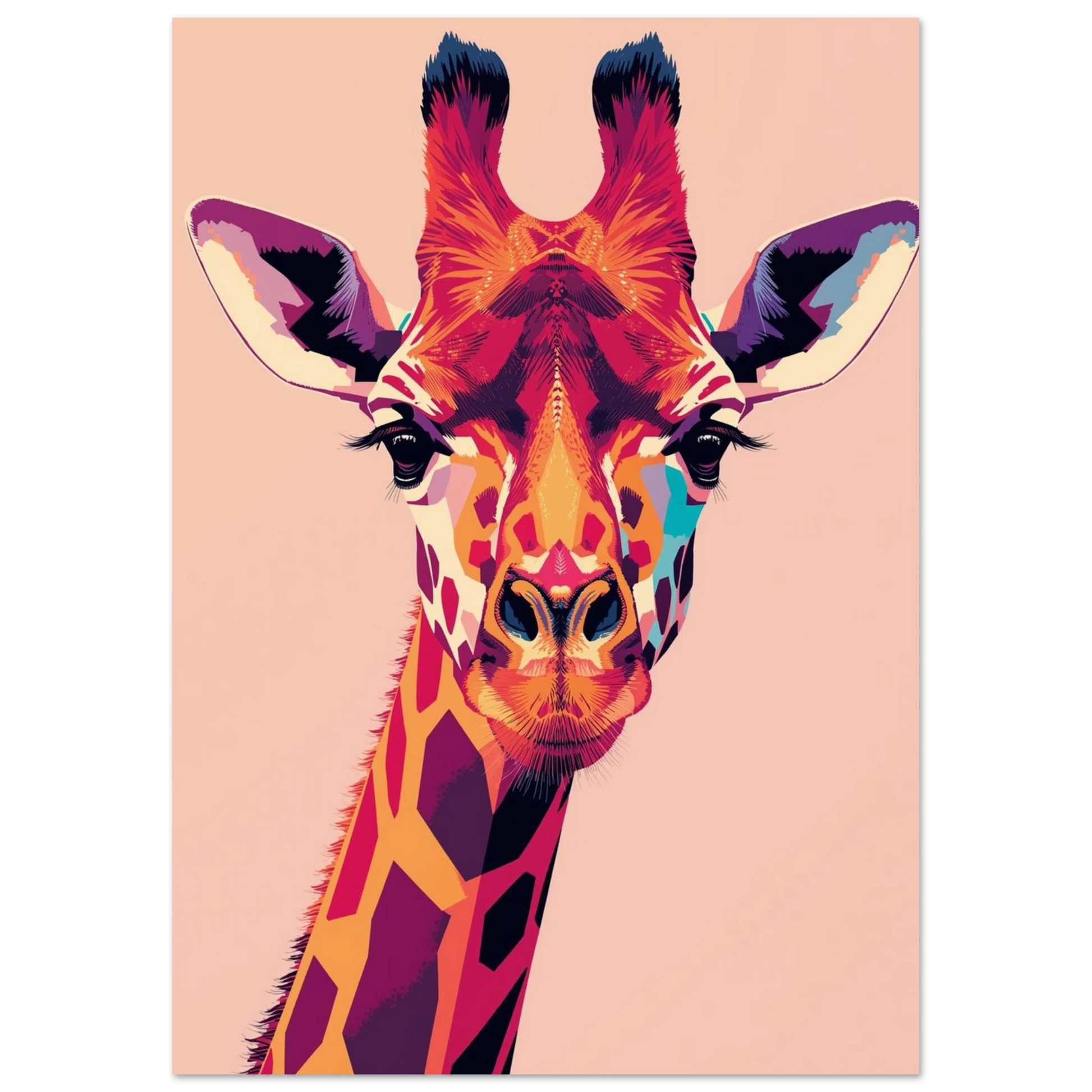 Modern digital illustration av en giraff mot persikofärgad bakgrund