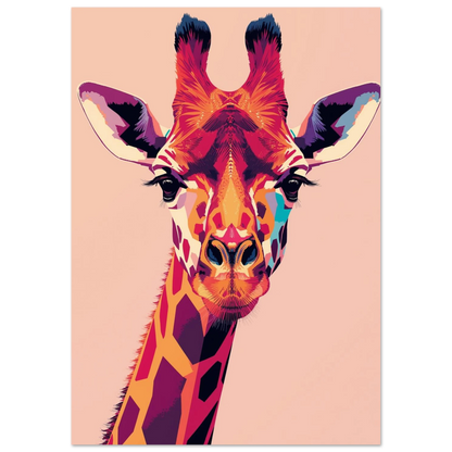 Modern digital illustration av en giraff mot persikofärgad bakgrund