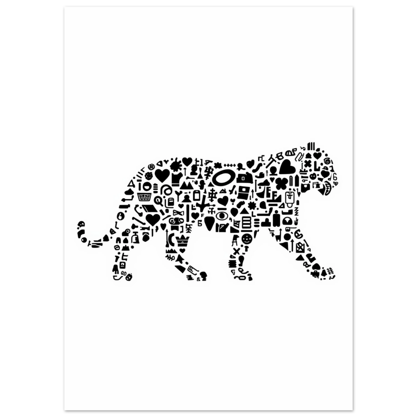 Minimalistisk tavla med en tigersilhuett skapad av ikoner och tecken