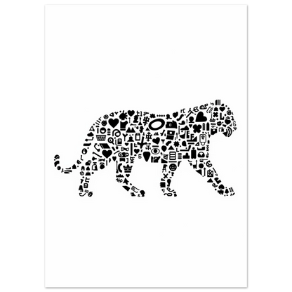 Minimalistisk tavla med en tigersilhuett skapad av ikoner och tecken
