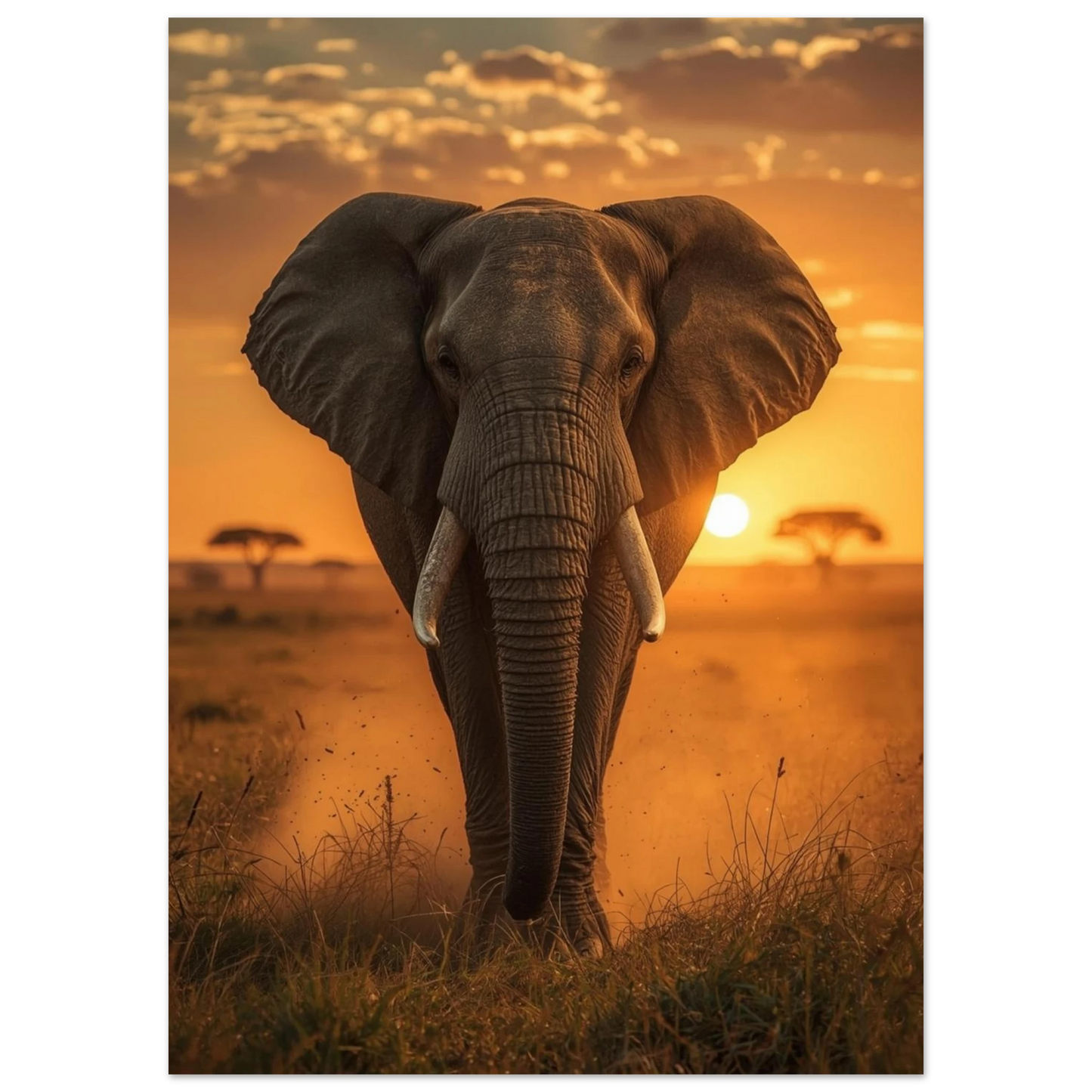 Närbild på en ståtlig elefant med stora betar i motljus – naturmotiv