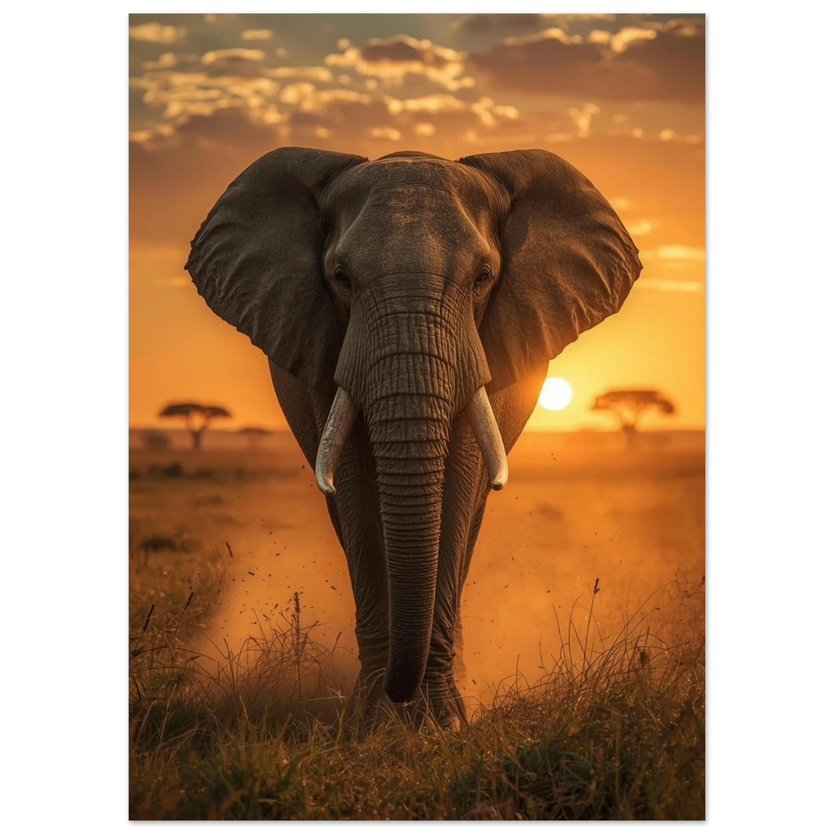 Närbild på en ståtlig elefant med stora betar i motljus – naturmotiv