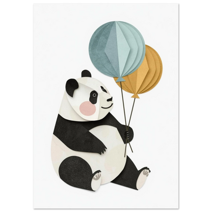 Barnposter med panda i cut-out stil och dämpade färger