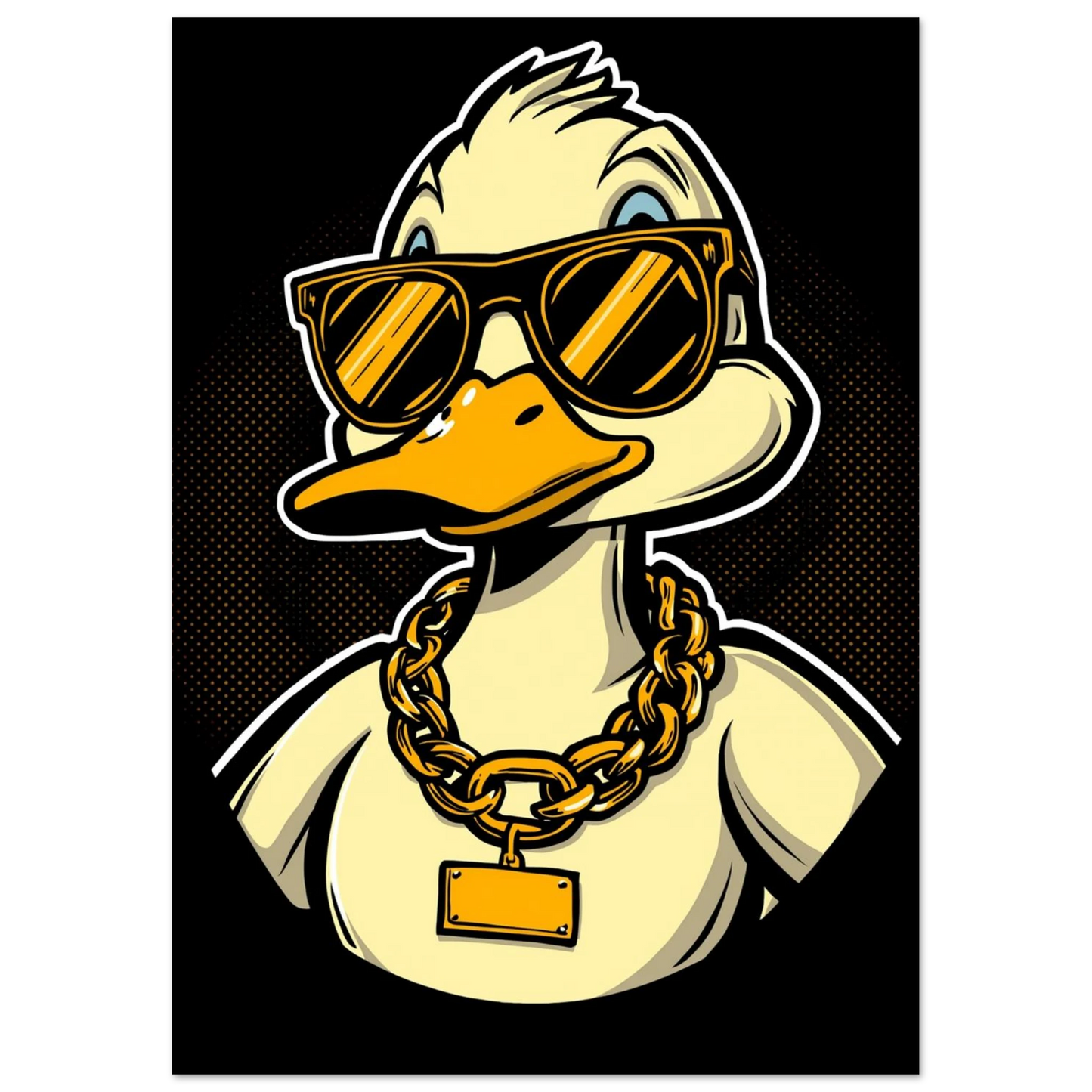 Grafisk illustration av en anka med attityd och mörka shades