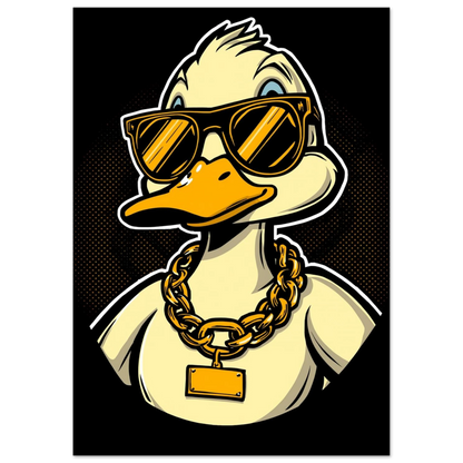 Grafisk illustration av en anka med attityd och mörka shades