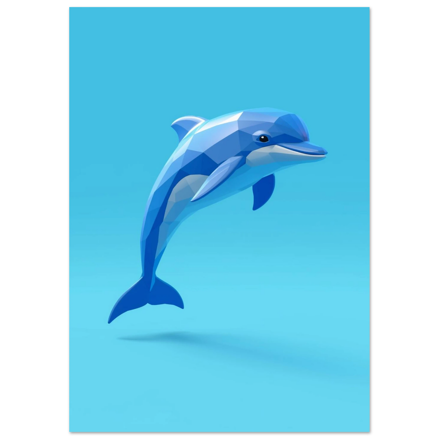 Stiliserad marin djurposter med en lekfull delfin i low-poly konststil