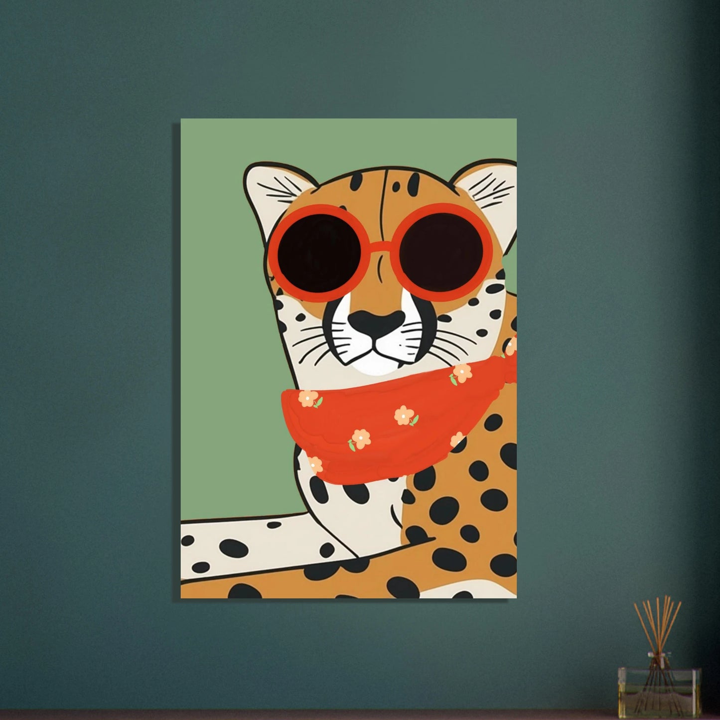 Gepard i solglasögon med bandana, lekfullt djurmotiv