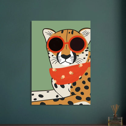 Gepard i solglasögon med bandana, lekfullt djurmotiv