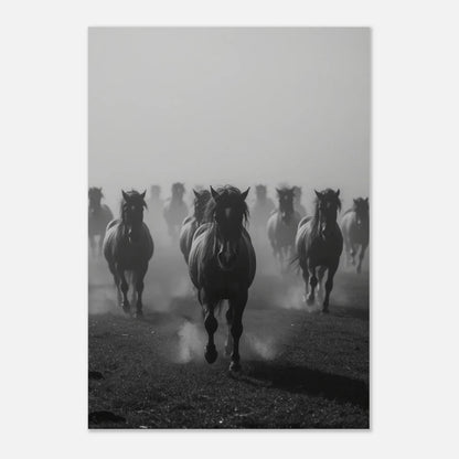 Stilren tavla av en flock hästar som symboliserar frihet och styrka