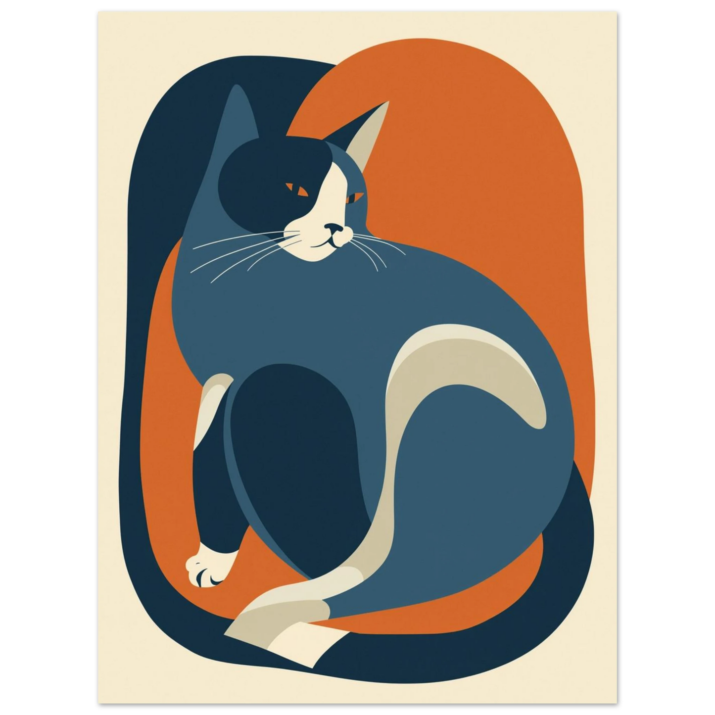 Minimalistisk djurposter föreställande en sittande katt i geometriska former