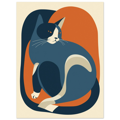 Minimalistisk djurposter föreställande en sittande katt i geometriska former