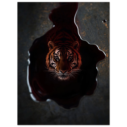 Dramatisk illustration av en tiger i en mörk reflektion, väggkonst