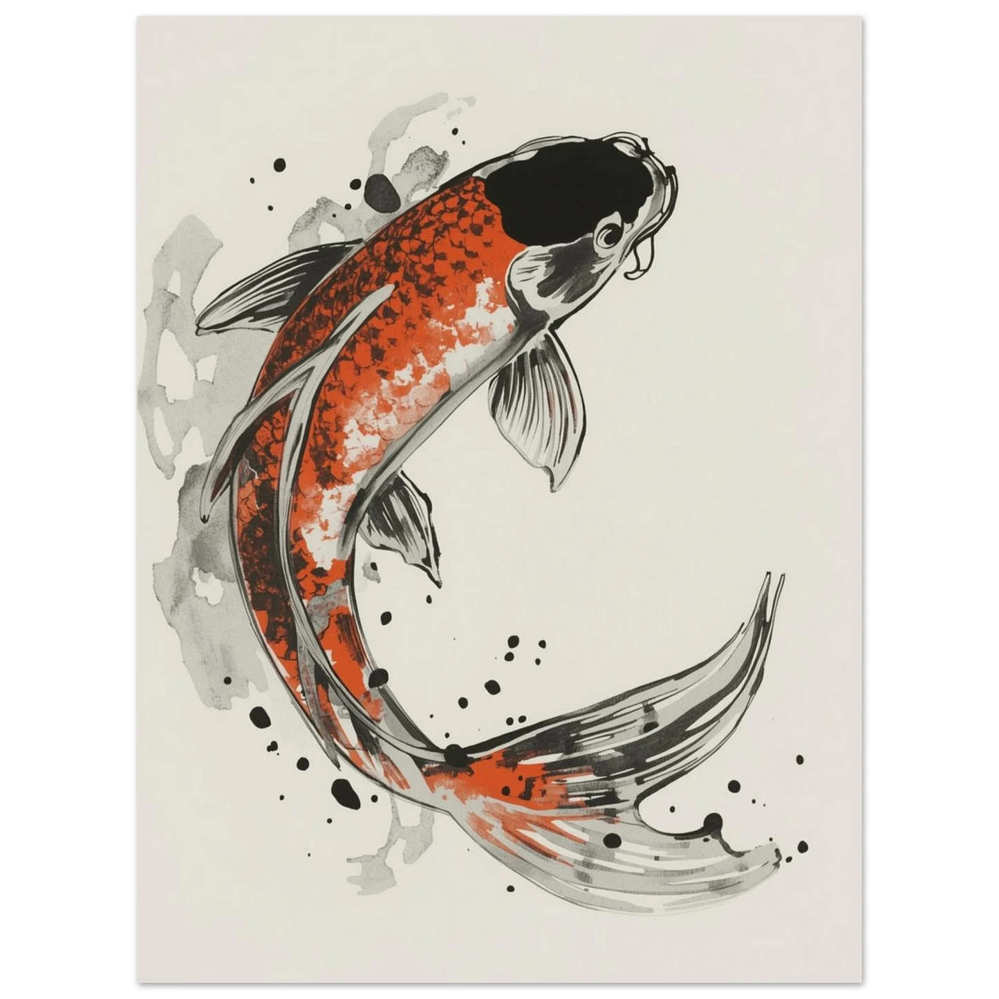 Minimalistisk illustration av en simmande koi i japansk stil