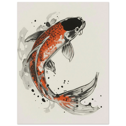 Minimalistisk illustration av en simmande koi i japansk stil